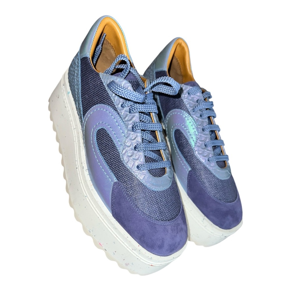 Clergerie Awake Platform Sneakers Azure Iridescent Lambskin EU 38/US 7.5 New - Picture 5 of 14